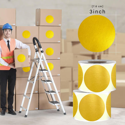 PARLAIM 3 X 3 inch Color Code Dot Stickers, 500pcs 3" Gold Round Color Coding Circle Labels per Roll in Dispenser Box for Inventory Storage Present Box