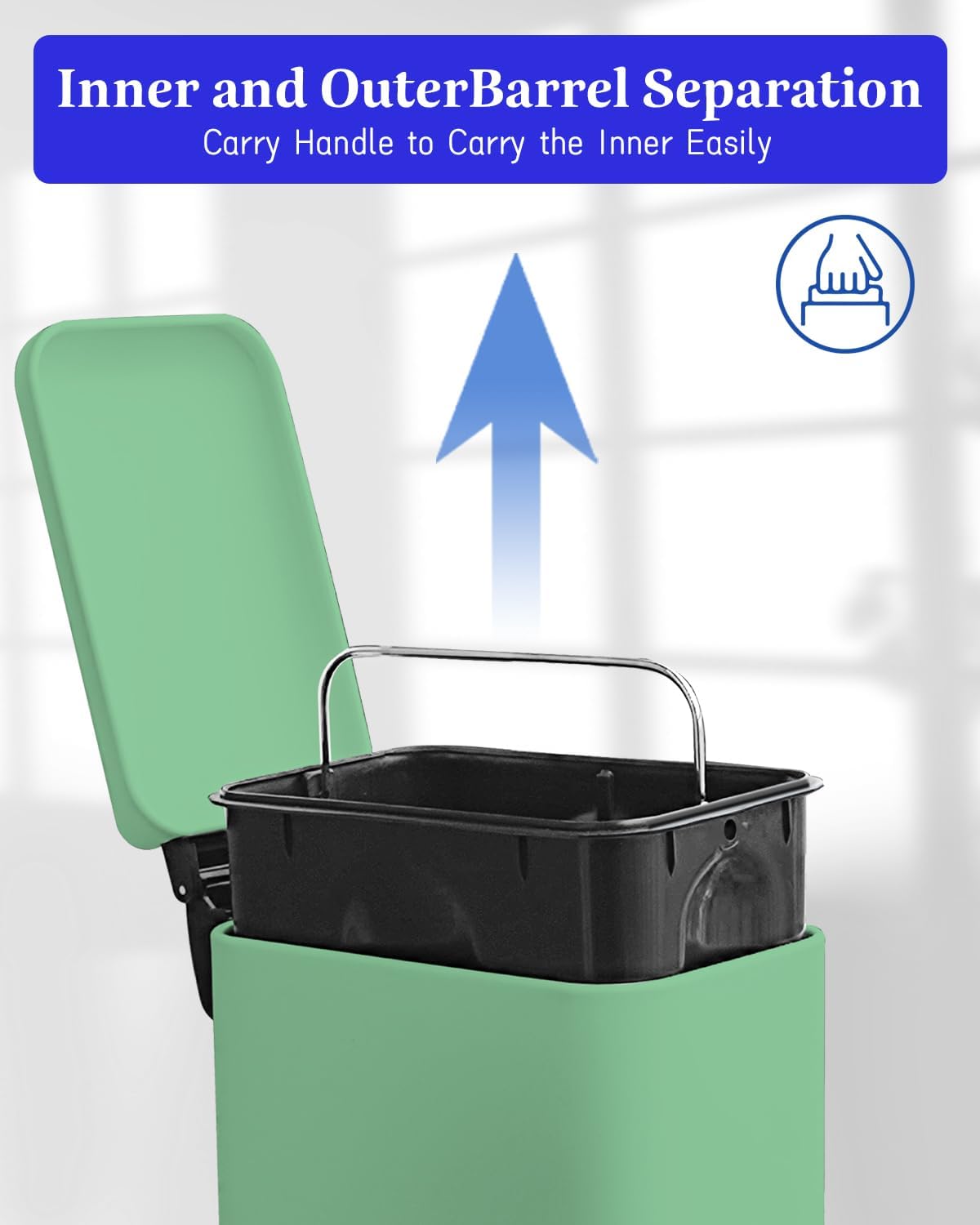 JM.YIPENG Bathroom Rubbish Bin, 5 Litre Cosmetic Bin, Small Waste Bin with Soft Close Lid, Bathroom Bin for Toilet, Bathroom, Bedroom, Living Room, Green