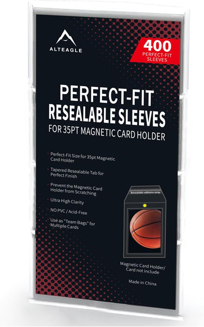 Resealable Sleeves for 35PT Magnetic Card Holders, Exact Fit Team Bags for 35 PT Magnetic Card Holders (400 Pack)