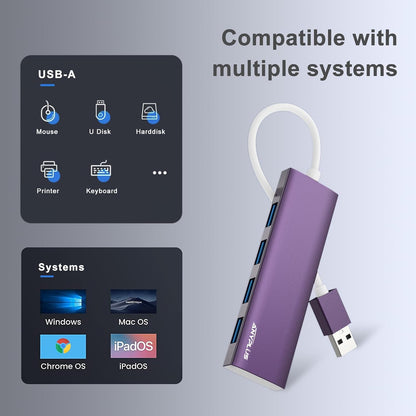 USB Hub, USB 3.0 Hub Aluminum Alloy Ultra Slim USB Splitter, Portable 4 Port USB Extender, USB Hub for Laptop, PC, MacBook, iMac, Surface Pro, Mac Pro, Flash Drive, XPS 【Purple】