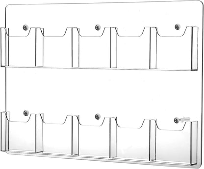 Eersida 10 Pockets Acrylic Brochure Pamphlet Holder Brochure Display Stand Business Tri Fold Multi Slot Holder Rack Wall Mount Clear Pocket Space Saver for Flyer Literature Menu Advertise