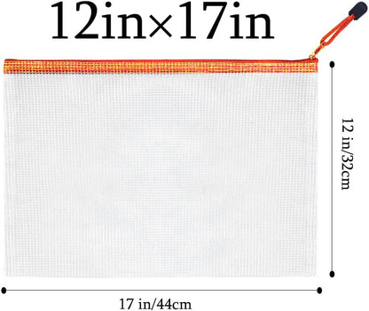 Mesh Zipper Pouch Bag,A3 Zipper Bag for Organizing Storage, Waterproof Zipper Pouch, 17" x 12"/44cm x 32cm, File Bag for School and Office Supplies (Orange)