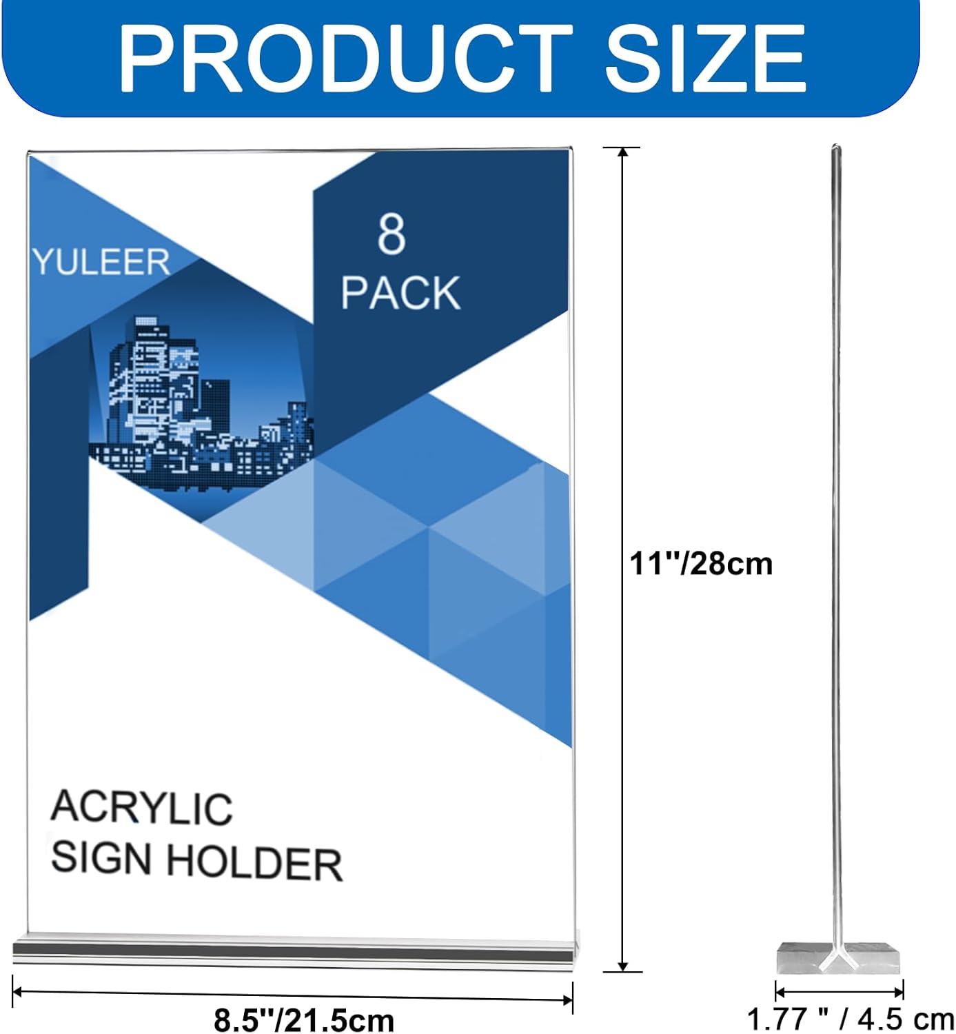 YULEER 8 Pack Acrylic Sign Holder 8.5x11, Clear Double-Sided Display Stand, Plastic Paper Frame for Menu, Flyer, Picture, Office Desk, Wedding Sign Holders