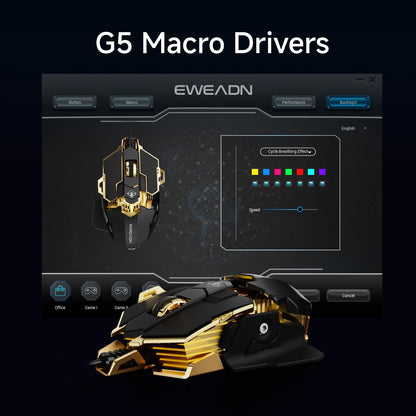 EWEADN G5 Wired Gaming Mouse, Ergonomic RGB Computer Mouse, 12800 Adjustable DPI, 9 Programmable Macro Buttons with Rapid Fire Key Compatible for PC/Laptop/Windows- Black&Gold