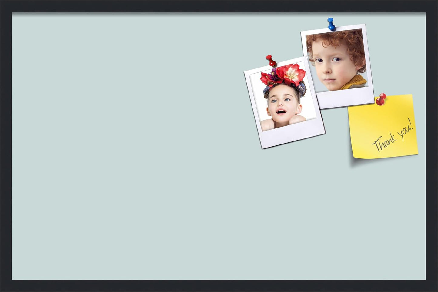 PinPix 34x22 Inch Cork Bulletin Board. This Decorative Framed Pin Board Comes with Soft Blue Design and a Satin Black Frame. Ideal for Home Office Decor or Message Board (PinPix-1814)