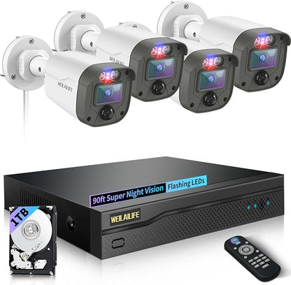 【90ft Super Night Vision】 3K Outdoor Wired Security Camera System, Home Video Surveillance Systems, CCTV Cameras with DVR Recorder