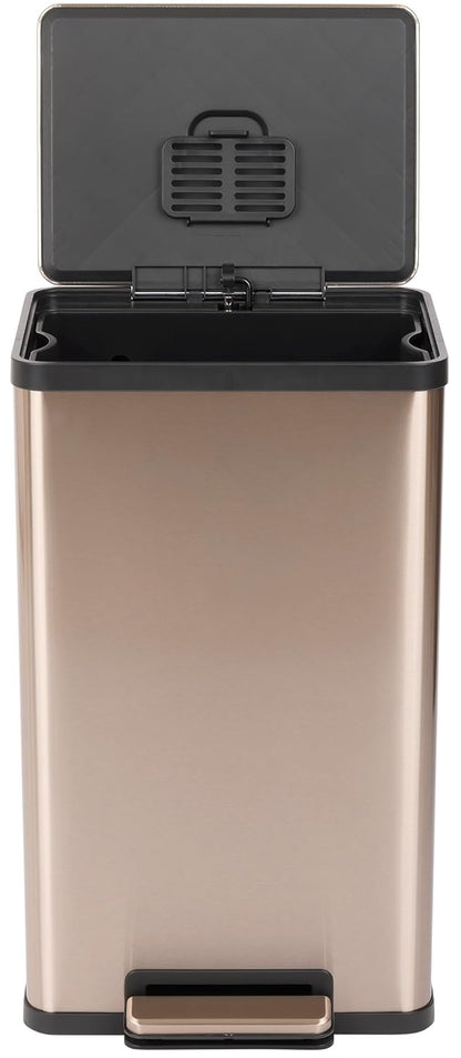 Simpli-Magic 13.2 Gallon (50L) Step Trash Can – Kitchen Garbage Can with Slow-Close Lid – Odor Control, Hands-Free, Easy to Clean, Brushed Stainless Steel (Rose Gold)