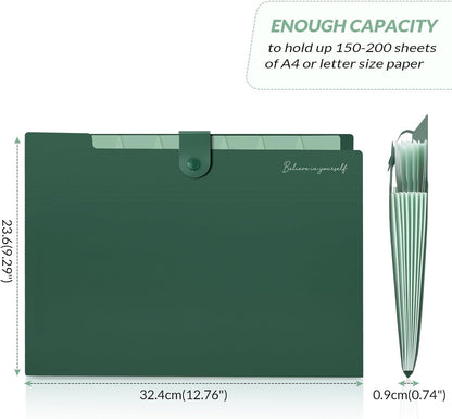 SKYDUE Expanding File Organizer with 8 Pockets, Accordion File Folders with Labels, Portable Document Paper Bill Receipt Organizer, Home College School Office Supplies, Letter Size,ForestGreen