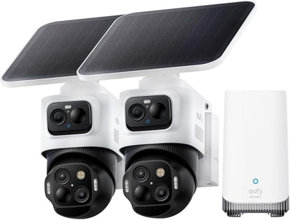 eufy Security eufyCam S4 2-Cam Kit, Solar Security Camera Wireless Outdoor, Triple Lens Bullet-PTZ Cam, 4K UHD, 360° Pan and Tilt, Auto Track, 8× Hybrid Zoom, Color Night Vision, Expandable Storage