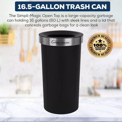 SIMPLI-MAGIC 16 Gallon (60L) Open Top Trash Can – Round Commercial Trash Can – Smudge-Resistant, Easy to Clean, Non-Skid Base, Stainless Steel (2 Pack)