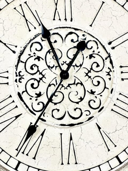 Large Decorative Vintage Worn Wall Clock - Big Farmhouse, Rustic, Coastal Decor - 25 inches for Living Room or Bedroom - Battery Operated