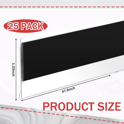 Fainne 25 Pcs 1. 25 Inch Magnetic Shelf Label Strip Holders for Metal Racks and Shelves, Clear Wire Shelf Price Tag Holder Installed in Supermarkets, Shops, Convenience Stores, 48 Inches Long