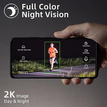 2K Solar Panel for Security Camera Outdoor, Solar Powered Surveillance Camera System with IP65, Color Night Vision, 2 Way Talk, Spotlight & Siren, Compatible with Alexa, AI Detection, No Monthly Fee