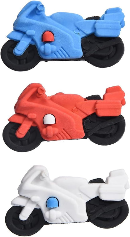 12 Pack 3D Motorcycle Erasers for Kids, Boys and Girls - Fun Take Apart School Supplies, Prize Gifts, Party Favors