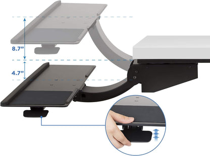 Mount-It! Sit Stand Keyboard Tray, Height Adjustable Under Desk Keyboard and Mouse Drawer, Full Motion Standing Design with 13.4 Inches of Vertical Adjustment, 26.5 in Wide Platform
