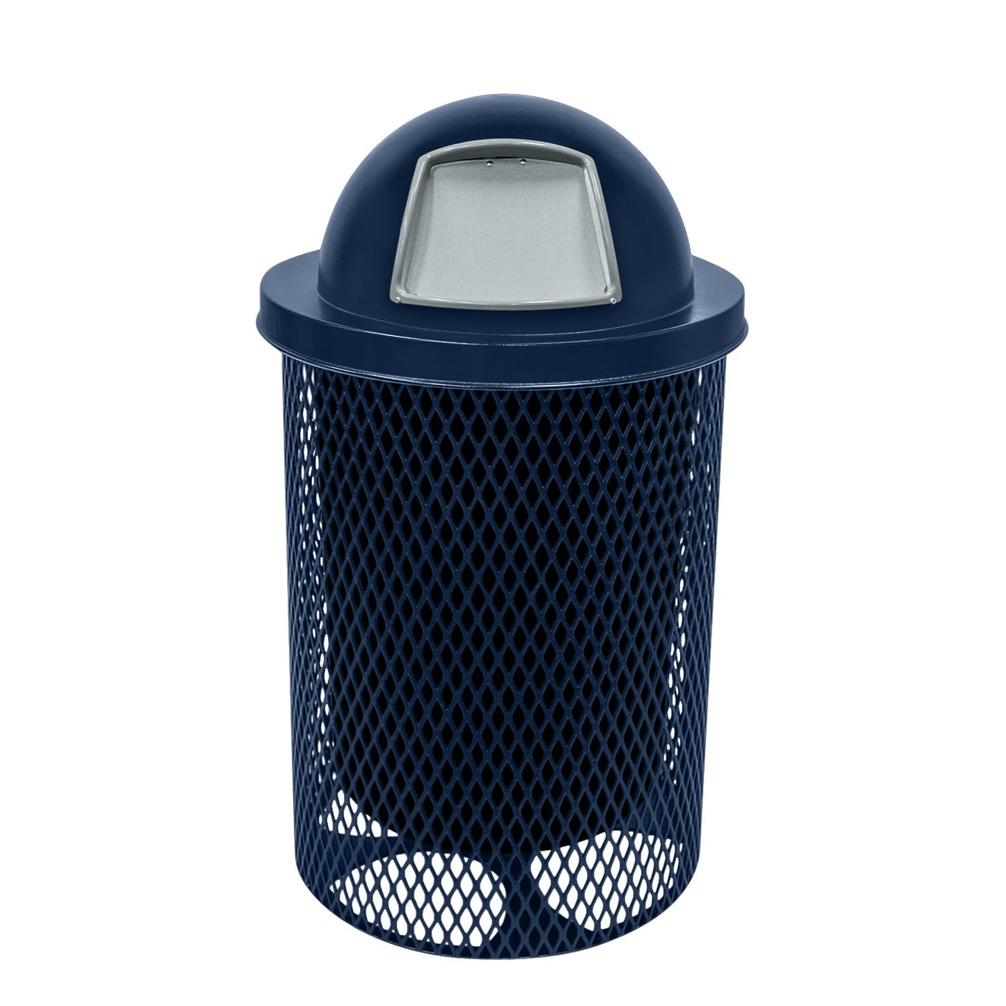 RDT-TXTDBL Heavy Duty 32 Gallon Round Trash Receptacle, Liner Included, Textured Dark Blue with Black Dome, Made in America