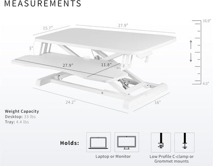 VIVO 28 inch Desk Converter, K Series, Height Adjustable Sit to Stand Riser, Dual Monitor and Laptop Workstation with Keyboard Tray, White, DESK-V028KW