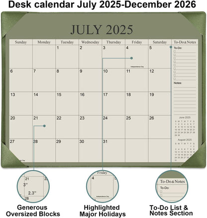Desk Calendar 2025-2026 with Desktop Mat, 18 Month Large Desk Pad Calendar from July 2025 to December 2026, 22" x 17" Desk Pad Calendar 2025-2026 for Home, School Office, Cyan