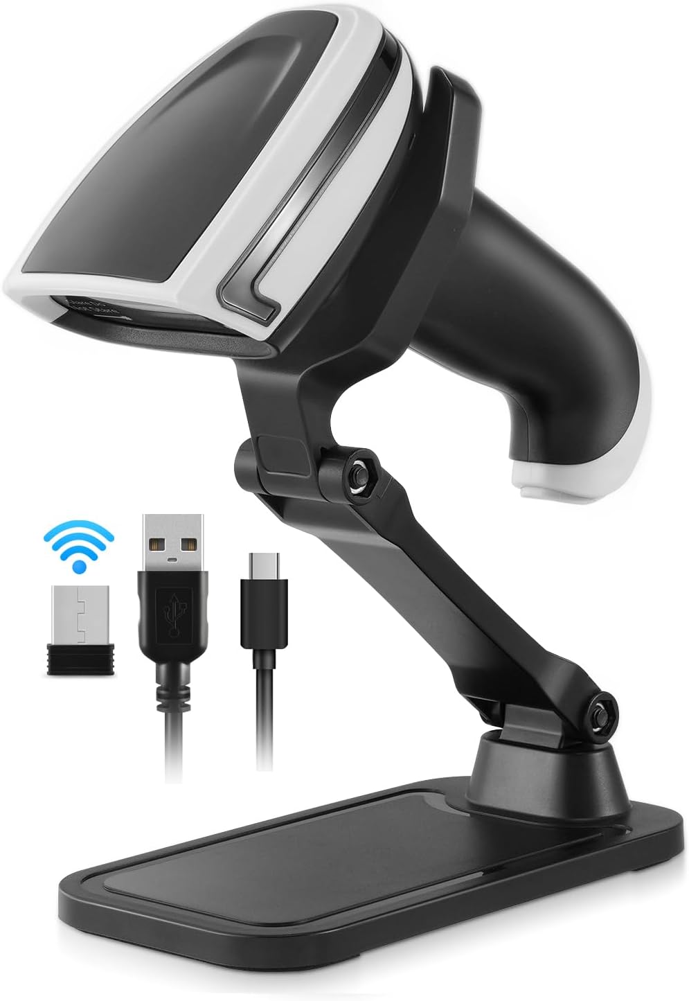 2D Barcode Scanner Wireless, Bluetooth QR Code Scanner Handheld Bar Code Scanners with Stand 3 in 1 Bluetooth & 2.4G Wireless & USB Wired Connection 1D&PDF417 Data Matrix Automatic Barcode Reader
