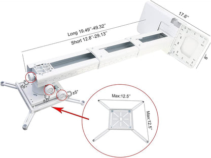 NC Projector Wall Mount with Universal mounting ,Telescopic Bracket Hanger,33lbs Load Capacity,High-Precision Adjustable: (12.8’’-29.13’’),white,(TYYZJ02)