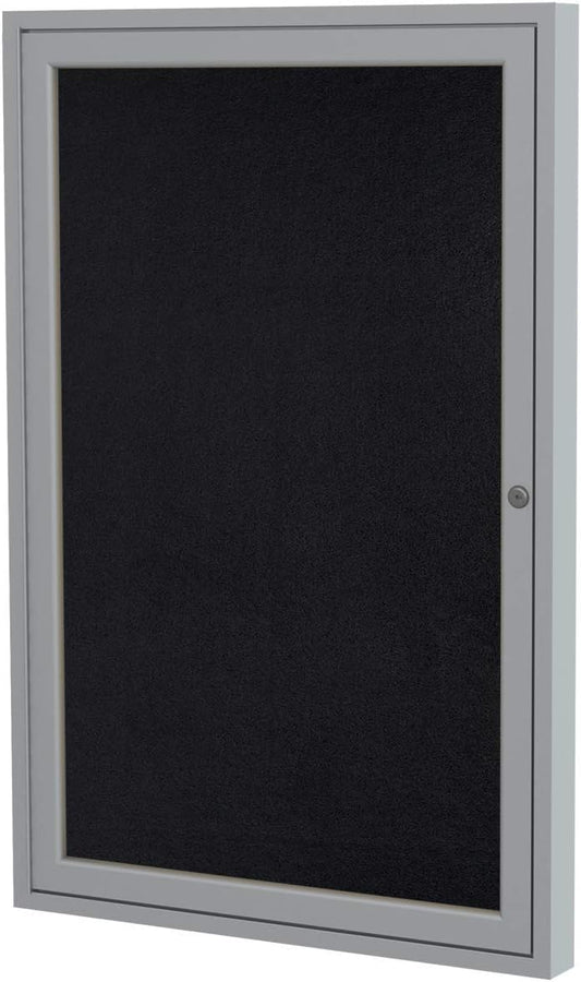 Ghent 36"x36" 1-Door indoor Enclosed Recycled Rubber Bulletin Board, Shatter Resistant, with Lock, Satin Aluminum Frame,Black (PA13636TR-BK) ,Made in the USA