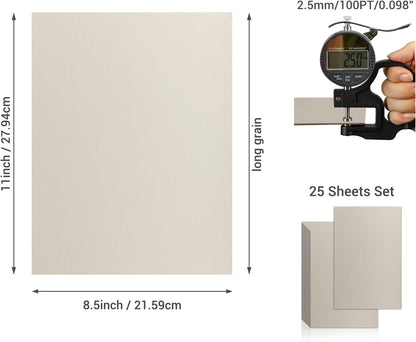 25 Pcs Book Board, Binder Board, Cover Board, Heavy Duty Chipboard for Book Binding, DIY Cardboard (Gray, 8.5 x 11 Inch 100PT)