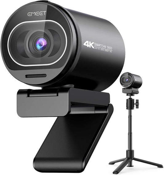 EMEET S600 4K Webcam with Tripod for Streaming - Sony 1/2.5'' Sensor, PDAF Autofocus, 1080P@60FPS, 2 Noise Reduction Mics, Built-in Privacy Cover, 73° FOV, Streaming Webcam for Product/Game/Beauty