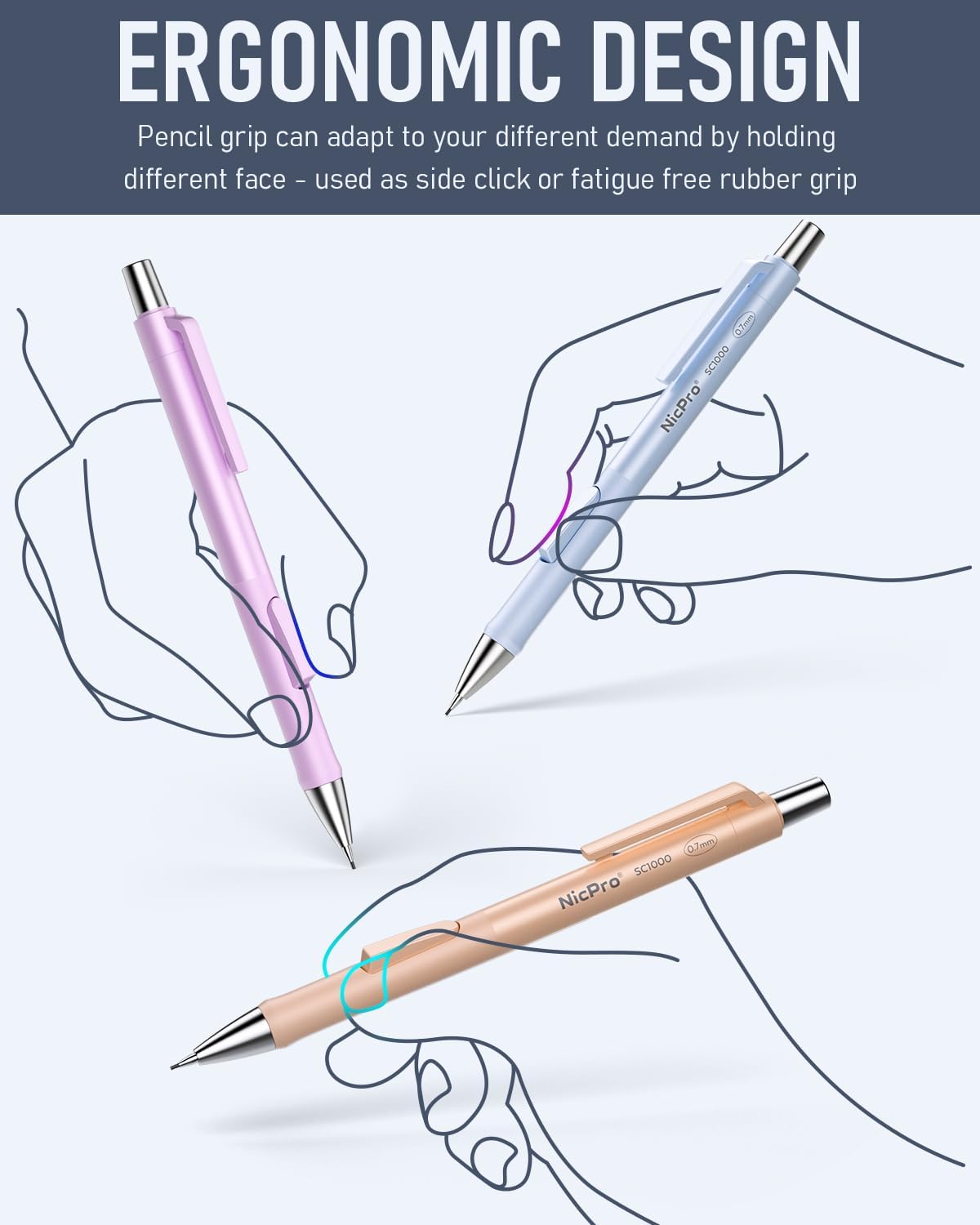 Nicpro 8 Pack Pastel Mechanical Pencil 0.7mm, Cute Fast Click Mechanical Pencils Set with 480PCS HB Lead Refills, 3 Erasers with Case, Aesthetic School Supplies for Writing Drawing Sketching