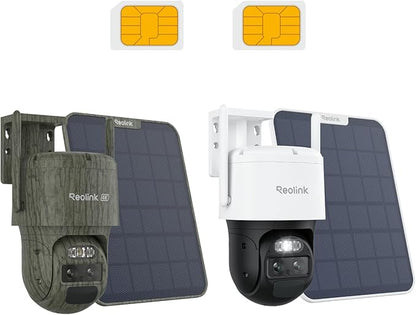 REOLINK 4G LTE 4K Dual-Lens PTZ Cellular Security Camera Outdoor -2Pack(Trail*1 + White*1), Wireless Auto Tracking, 6X Hybrid Zoom, Smart Detection, SIM Card Included, TrackMix LTE Solar Kits