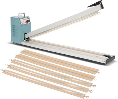Impulse Heat Sealer with Seal bar, Heavy-Duty Bag Sealing & Cutting Machine, 4 Extra Replacements (white, 24inch)