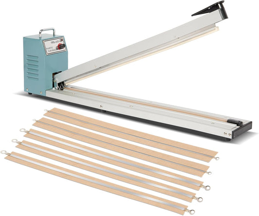 Impulse Heat Sealer with Seal bar, Heavy-Duty Bag Sealing & Cutting Machine, 4 Extra Replacements (white, 24inch)