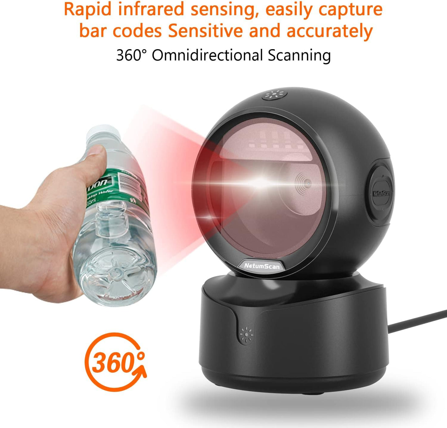 NetumScan Automatic Omnidirectional Desktop Barcode Scanner, Hands-Free USB Wired QR Barcode Reader, 1D 2D Bar Code Image Sensing for Warehouse, Supermarket, Retail Store, Bookstore Pos System