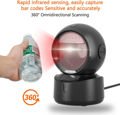 NetumScan Automatic Omnidirectional Desktop Barcode Scanner, Hands-Free USB Wired QR Barcode Reader, 1D 2D Bar Code Image Sensing for Warehouse, Supermarket, Retail Store, Bookstore Pos System