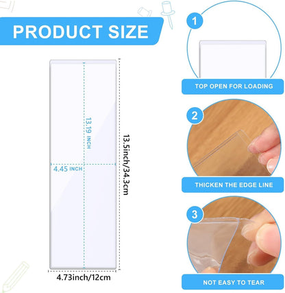 Outus 100 Pcs Clear Self Adhesive Pockets - Bin Labels for Storage Bins, Pocket Label Sleeves, Plastic Index Card Holder with Top Open for Organizing Bins Box Drawer(13.5 x 4.73 Inch)