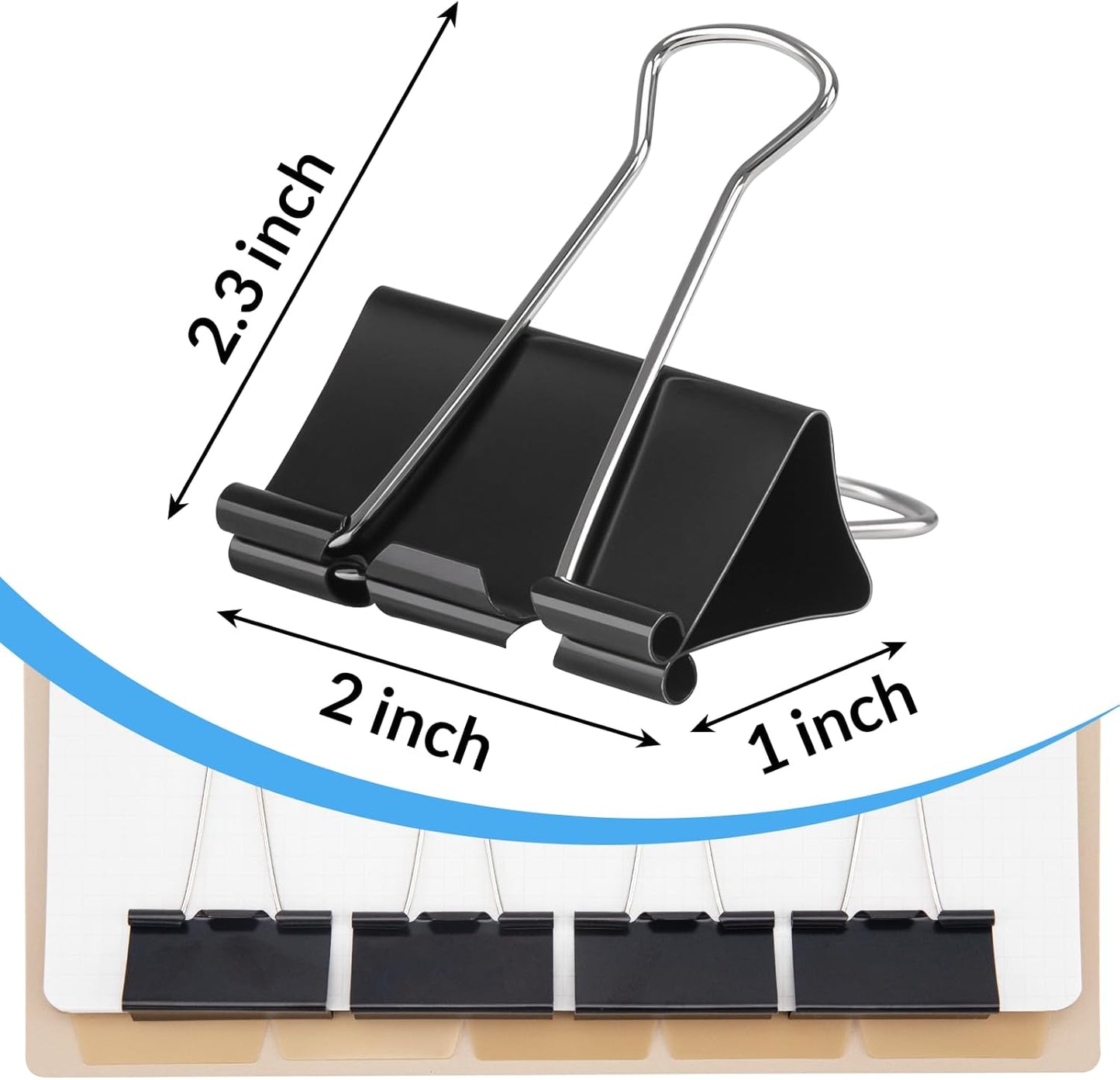 2 Inch 40 Pack Extra Large Binder Clips, Jumbo Paper Clips, Big Paper Clamps, Binder Clips Large Size for Home, School and Office Supplies