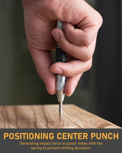 17 Pack Mechanical Carpenter Pencil Set with Sharpener 40 Refills, Automatic Center Punch, Carbide Scribe Tool, Eraser and Deep Hole Marker Pen, Heavy Duty Construction Pencil for Architect with Pouch