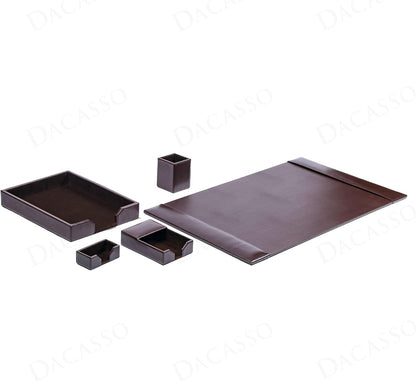 DACASSO Bonded Leather Desk Set - Luxury Leather Desk Pad & Organization Essentials - Executive Office Decor - Dark Brown, 5 Piece