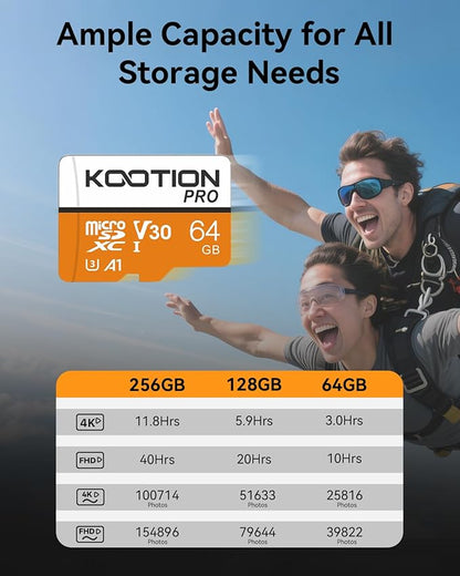 KOOTION 64GB Micro SD Card 3 Pack, U3 High-Speed microSDXC Memory Card, A1, V30 TF Flash Memory Card for 4K Video Recording
