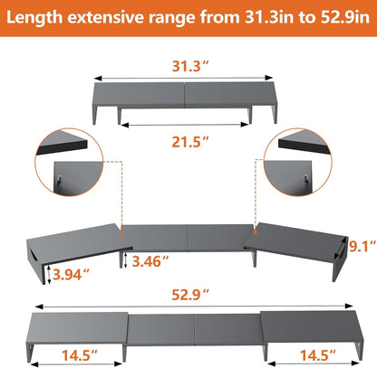 Triple Monitor Stand Riser, Extra Long Monitor Riser for 1~2~3 Monitors, Dual Monitor Stand with Length and Angle Adjustable, 3 Shelf Monitor Stand for Desk