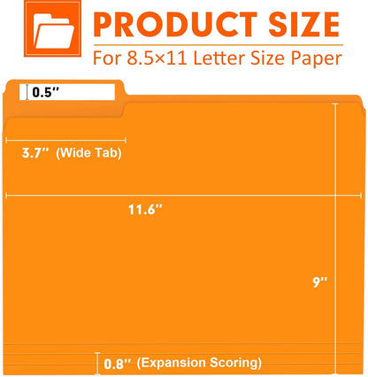 File Folder, PANDRI 120 Pack File Folder, 1/3 Cut Tab, Letter Size, Filing Folder for Office School Business, Orange