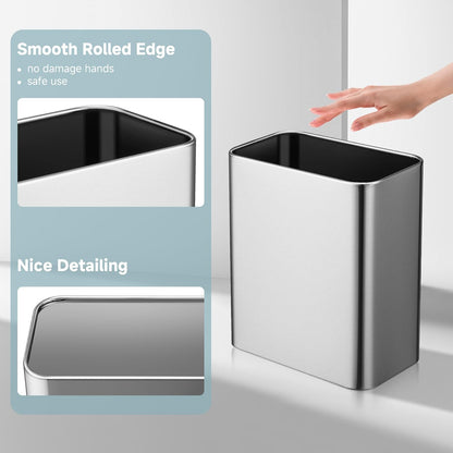 TIPGO Small Metal Trash Can, 2.1 Gallon Slim Trash Can for Bathroom, Wastebasket Garbage Bin for Bedroom, Office, Kitchen, Under Sink (Silver)