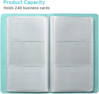 Sooez Leather Professional Business Card Book Holder Organizer, 240 Capacity Credit Card Booklet, PU Name Cards Holder Storage File for Men Women, Mint Green