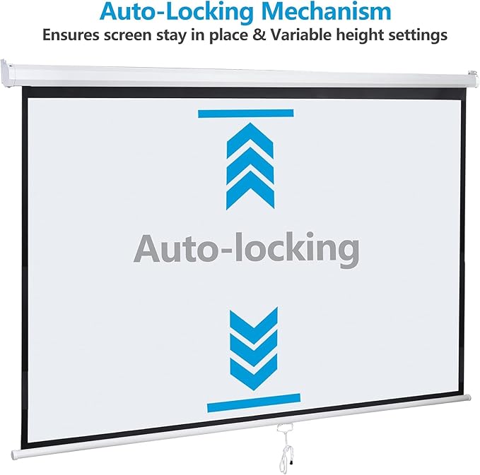 Projector Screen 100 Inch 16:9 HD Portable Manual Pull Down Projector Screen, Wall Ceiling Mounted Retractable Widescreen for Home Theater Cinema Office Movie TV Game, White