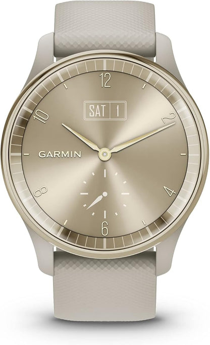 Garmin Vivomove Trend - Cream Gold Stainless Steel Bezel with French Gray Case & Silicone Band (Renewed), Adjustable