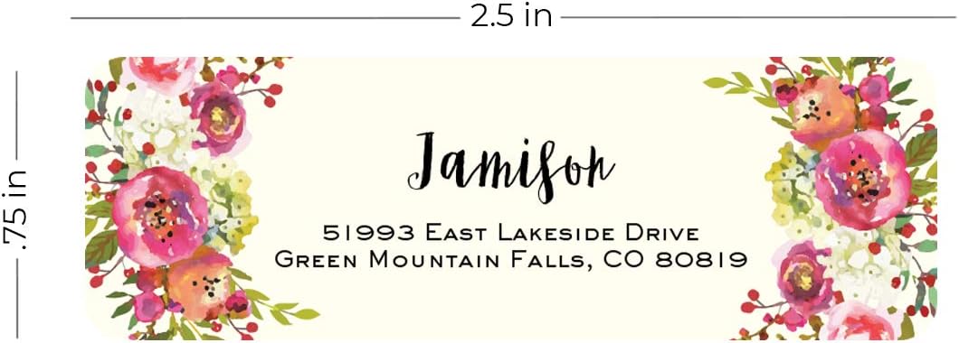 Vibrant Floral and Ivory Rolled Address Labels/Roll of 500 Personalized Address Labels/Designer Return Address Stickers in Elegant Plastic Dispenser