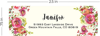 Vibrant Floral and Ivory Rolled Address Labels/Roll of 500 Personalized Address Labels/Designer Return Address Stickers in Elegant Plastic Dispenser