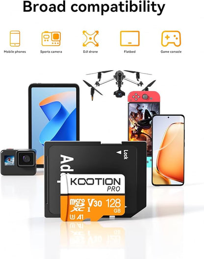 KOOTION 128GB Micro SDXC UHS-I U3 V30 A1 Memory Card - High Speed TF Card for Phone, Camera