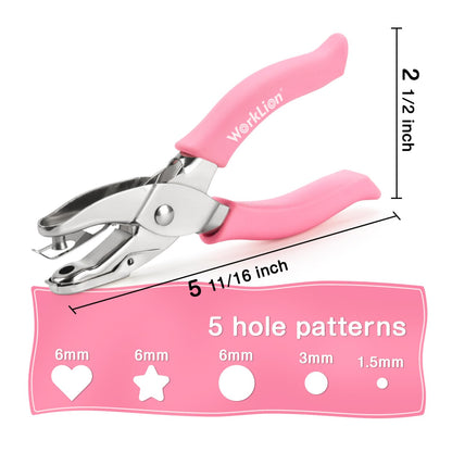 5pc Mini Shaped Hole Punch:Worklion Hand Paper Puncher Easy to Get Star Hole Punch,Heart Hole Punch,Round Hole Puncher(1/4", 1/8", 1/16") on Paper Crafts,Cards for Kids or DIY Crafters