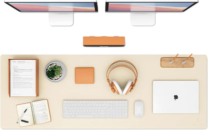 K KNODEL Large Office Leather Desk Mat, Mouse and Keyboard Pad, Computer and Laptop Mat, Desktop Protector and Cover, Writing Pad and Blotter (47.2"x17", Ivory Cream)