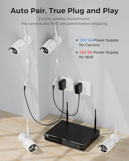 Hiseeu 100ft WiFi Pro Security Camera System, 16CH 4K NVR Kit, Wired Plug-in Powered 8Pcs 5MP CCTV Home Security Camera System for Indoor/Outdoor Use, Night Vision, IP66, Motion Detection, 3TB HDD